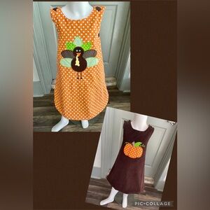 BAILEY BOYS reversible dress girls 5/6 turkey pumpkin outfit